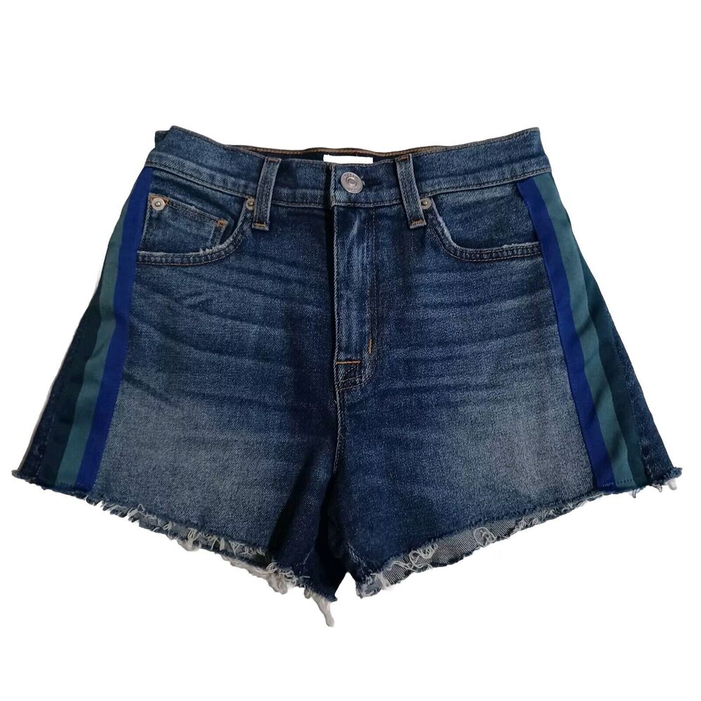 Hudson SADE Cut Off Jean Shorts Women’s 24 Blue Denim High Rise Side Stripe NEW